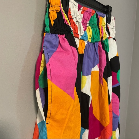 A New Day Colorful Abstract Women's Medium Skirt Pockets Smocked Artsy Midi - Picture 4 of 7